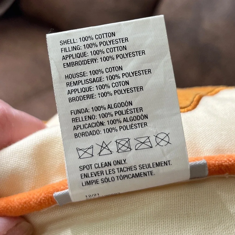 CRATE & BARREL KIDS Tiger Embroidered Throw Pillow ORANGE VELVET PIPING Cotton